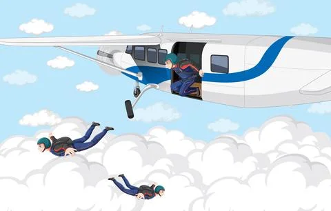 Skydiver jumping off the airplane Stock Illustration