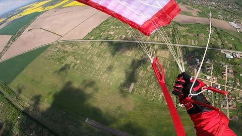 Skydiver open his parachute. From high speed to stop. Video stock 155118901