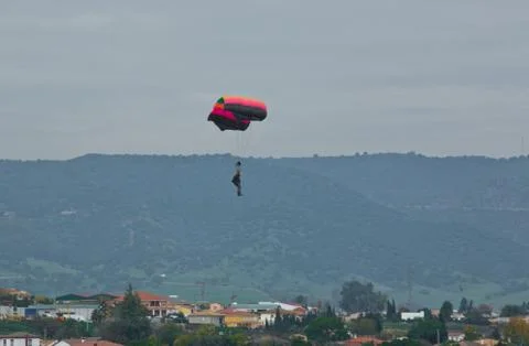 Skydiver with parachute Foto stock