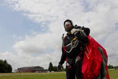 Skydiver with parachute 스톡 사진