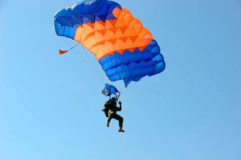 Skydiver on parachute Stock Photos