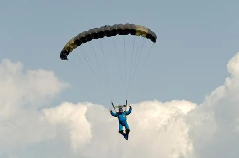 Skydiver on parachute Stock Photos