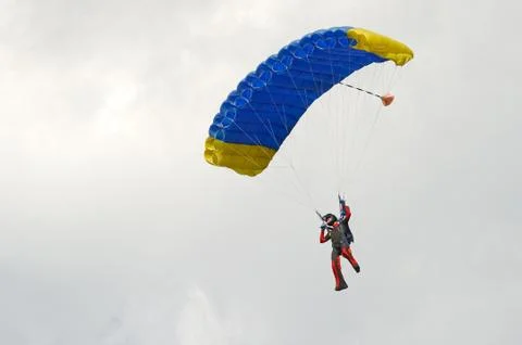 Skydiver on parachute Stock Photos