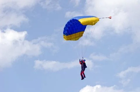 Skydiver on parachute Stock Photos
