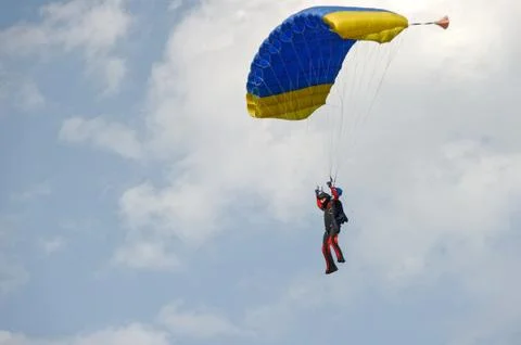 Skydiver on parachute Stock Photos