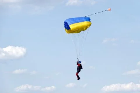 Skydiver on parachute Stock Photos