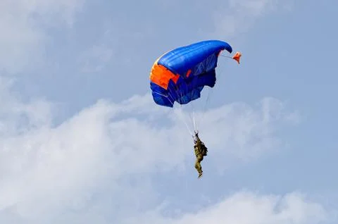 Skydiver on parachute Stock Photos