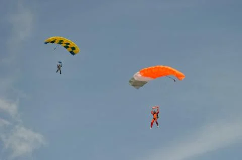 Skydiver on parachute Stock Photos