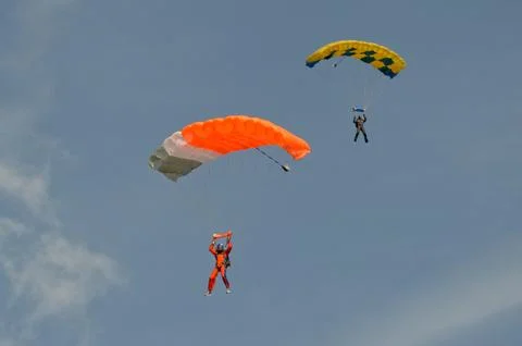Skydiver on parachute Stock Photos