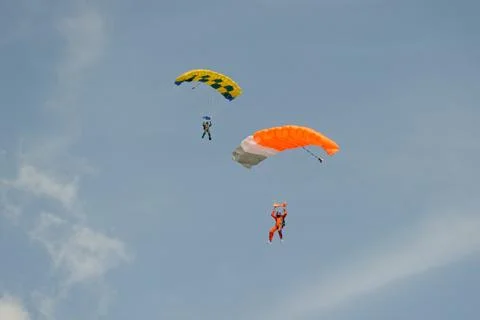 Skydiver on parachute Stock Photos