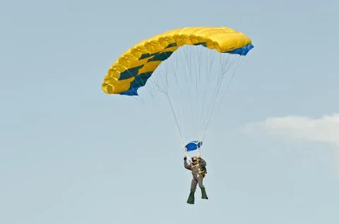 Skydiver on parachute Stock Photos