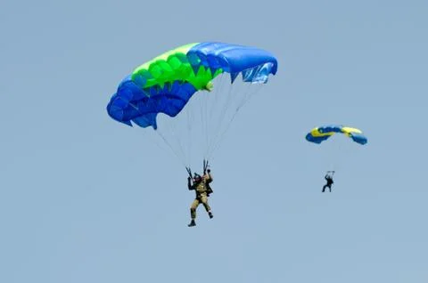 Skydiver on parachute Stock Photos