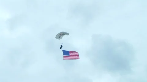 Skydiver Parachuting With Flag 動画素材 8600073