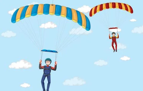 Skydiver parachuting in the sky background 스톡 일러스트