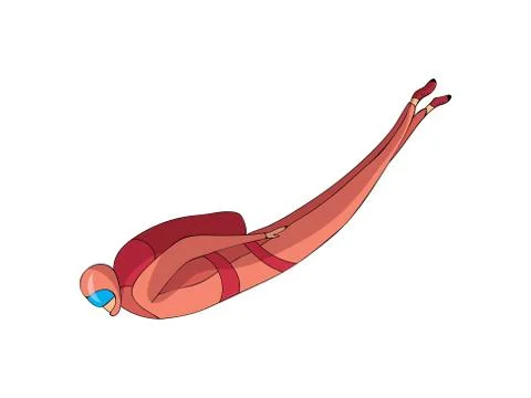 Skydiver quickly flies down in a red suit with a backpack. Side view. Vector Illustrazione stock