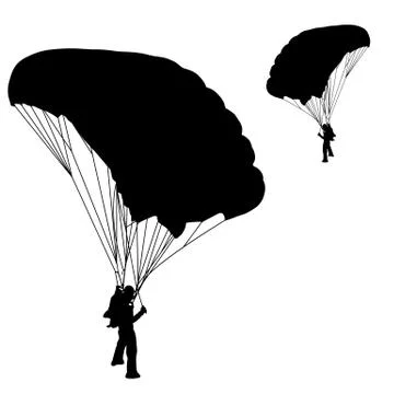 Skydiver, silhouettes parachuting vector illustration Illustrazione stock