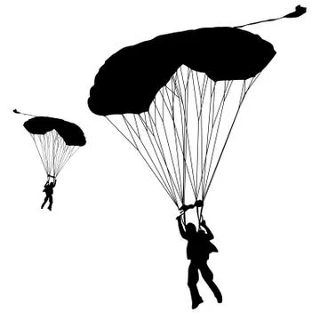 Skydiver, silhouettes parachuting vector illustration Illustrazione stock
