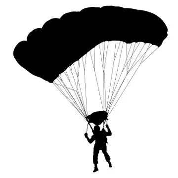 Skydiver, silhouettes parachuting vector illustration. Illustrazione stock