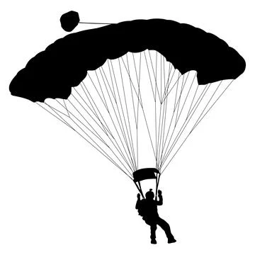 Skydiver, silhouettes parachuting on white background Illustration