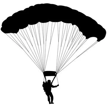Skydiver, silhouettes parachuting on white background Stock Illustration