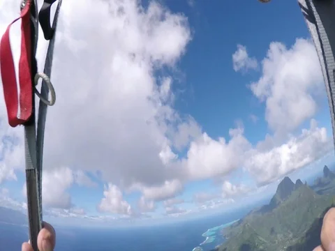 Skydiver Under Parachute Flying Over Island 2 스톡 동영상 79734796