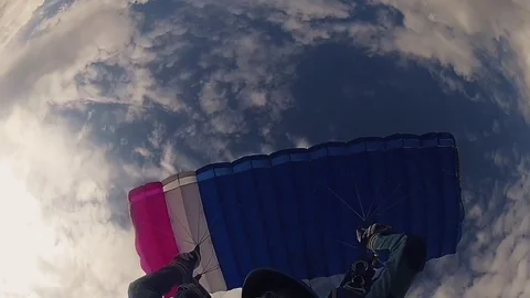 Skydiver in uniform parachuting in sky. Height. Extreme sport. Speed. Flight Видео 79512984