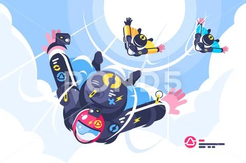 Skydivers group flying in the free fall. Stock Illustration
