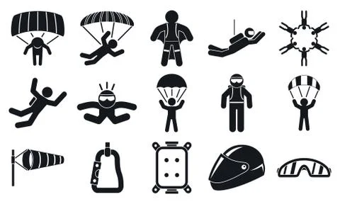 Skydivers icons set, simple style Stock Illustration