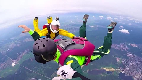 Skydivers jump out of airplane Video stock 69122499