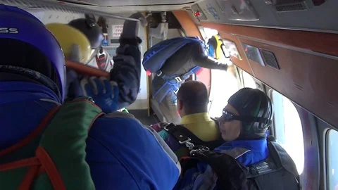 Skydivers Jumping From The Plane at 4000 meter Stock Footage 105425019