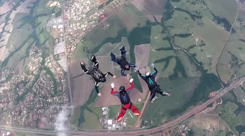Skydiving 4 way team Stock Footage 53305769