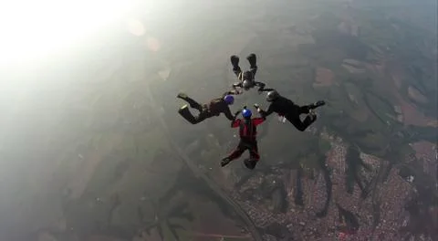 Skydiving 4 way team Foto stock