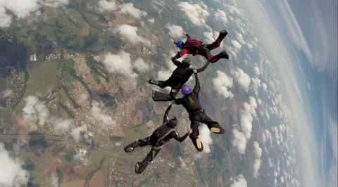 Skydiving 4 way team Foto stock