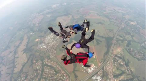 Skydiving 4 way team Foto stock