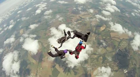 Skydiving 4 way team Foto stock
