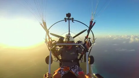 Skydiving above the ocean from paratrayke, exit 3000 feet, subjective camera. Video stock 46012962