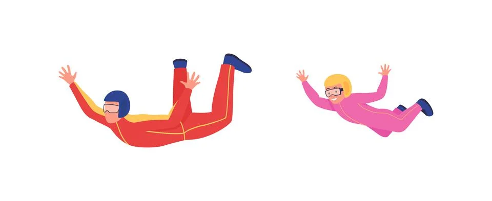 Skydiving activity flat color vector faceless character set Stock Illustration