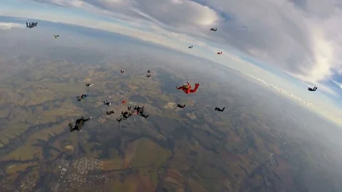 Skydiving big group formation Stock Footage 69075412