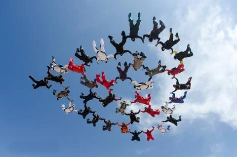Skydiving big group formation Stock Photos