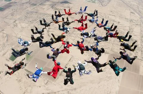 Skydiving big group formation Stock Photos