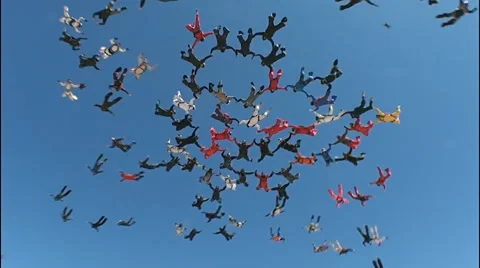 Skydiving big group formation separation Stock Footage 60056273