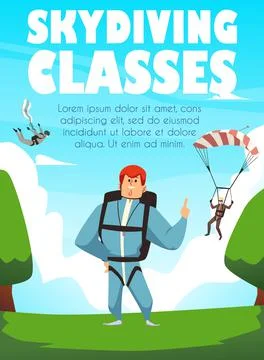 Skydiving classes banner or poster layout design flat vector illustration. Stock Illustration