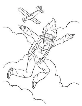Skydiving Coloring Page for Kids Stock Illustration