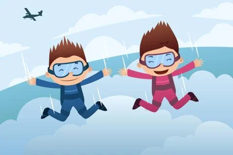Skydiving couple Stock Illustration