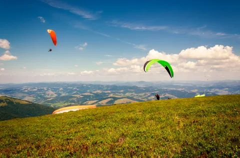 Skydiving  extreme training in mountains Stock Photos