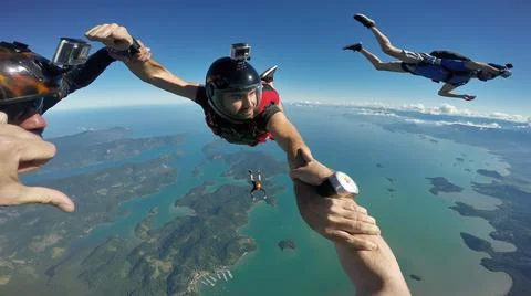 Skydiving first person view. Stock Photos