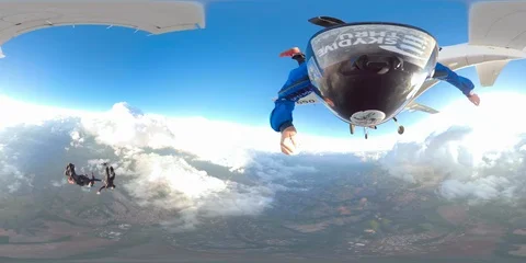 Skydiving formation group 360 video virtual reality Stock Footage 98220732