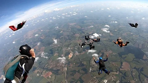 Skydiving formation group Slow Motion Stock Footage 108010739