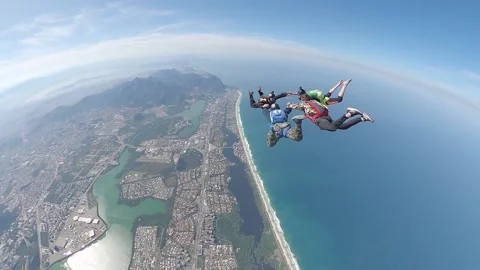 Skydiving group above Rio de Janeiro Stock Footage 236478997