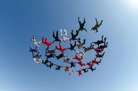Skydiving group formation low angle view Stock Photos